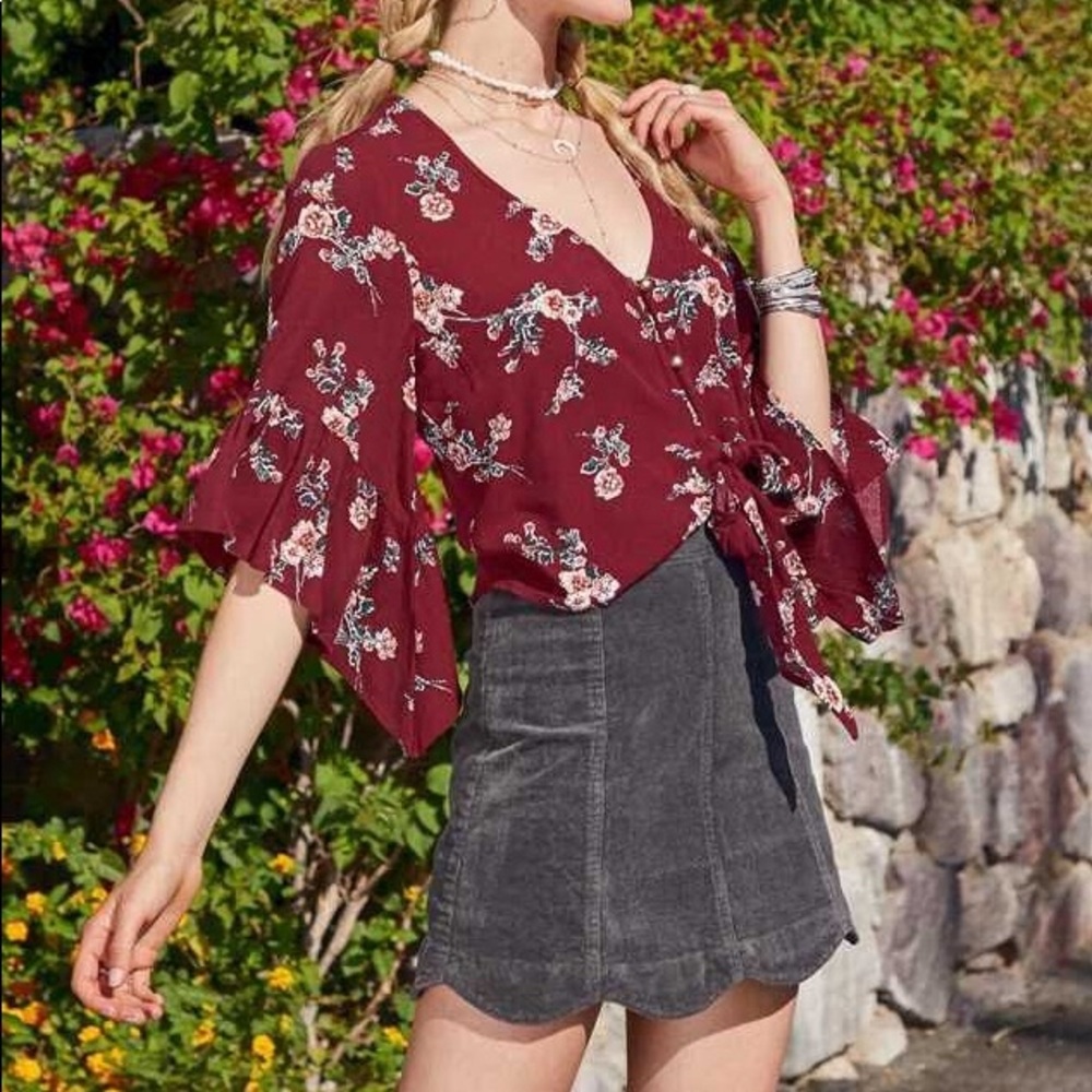 Altar’d State Gray Corduroy Scallop Skirt